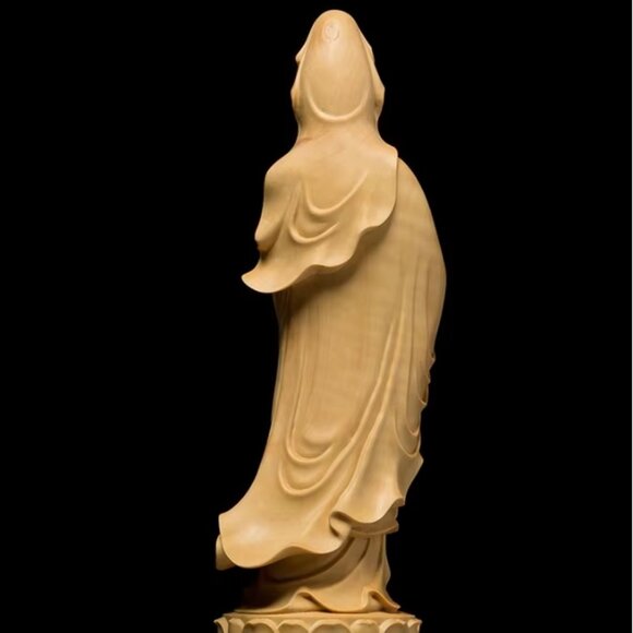 LARGE GUANYIN BUDDHA STATUE-Finished Cypress Wood-Boddhisattva-Gift Box Included - Picture 6 of 16